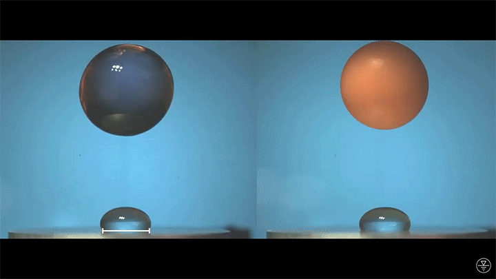 Why does one droplet rebound and the other doesn't? Why does one droplet rebound and the other doesn't?