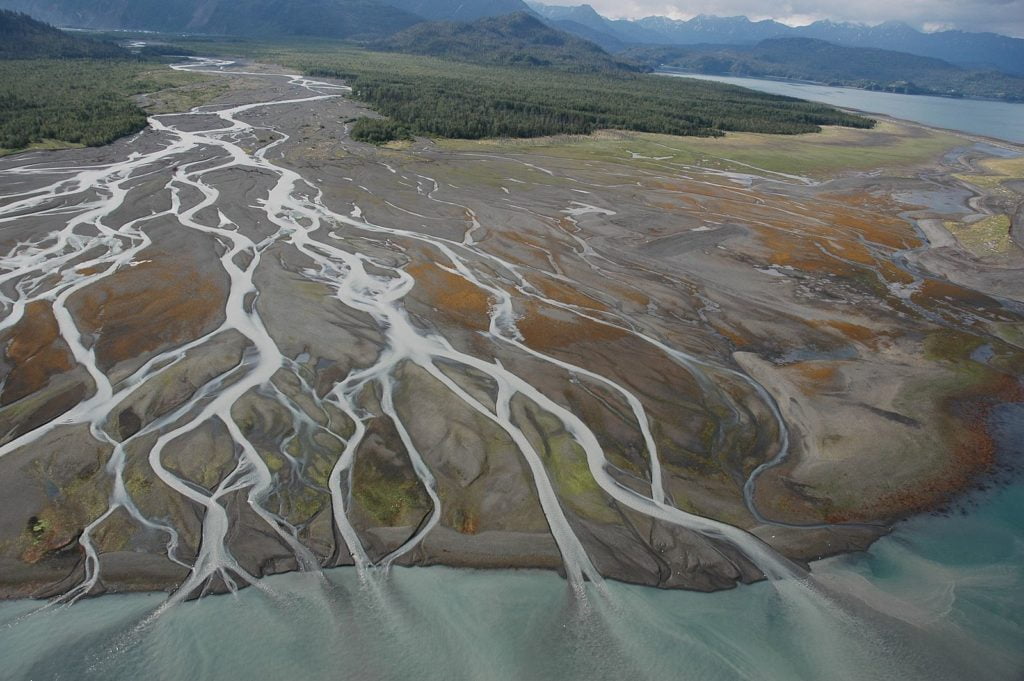 An alluvial river delta in Alaska. Photo by NOAA. An alluvial river delta in Alaska. Photo by NOAA.