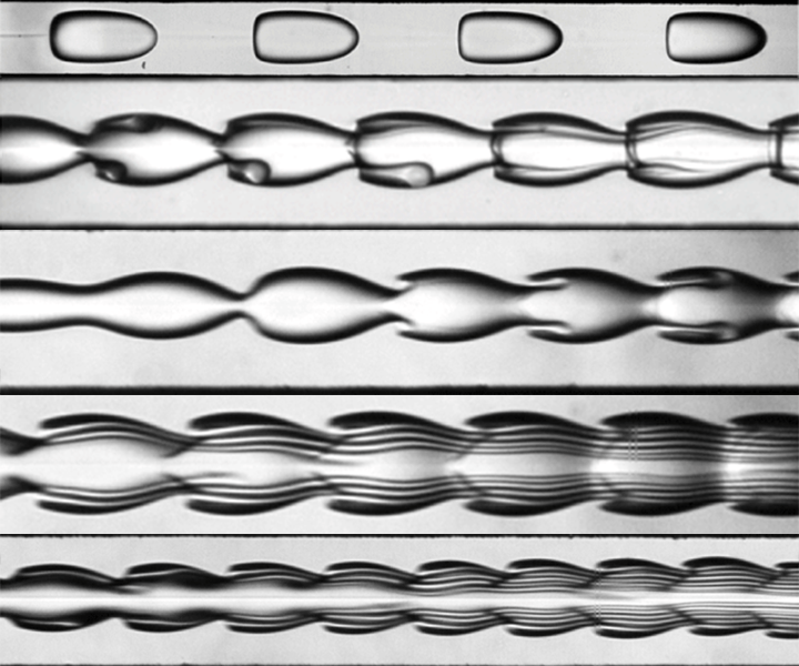 Immiscible fluids in a microfluidic channel display a variety of behaviors from dripping to jetting to wild instabilities.