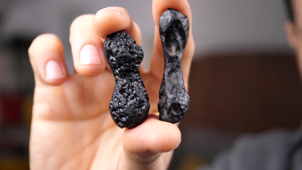Examples of two tektites formed naturally in a meteorite impact. Examples of two tektites formed naturally in a meteorite impact.