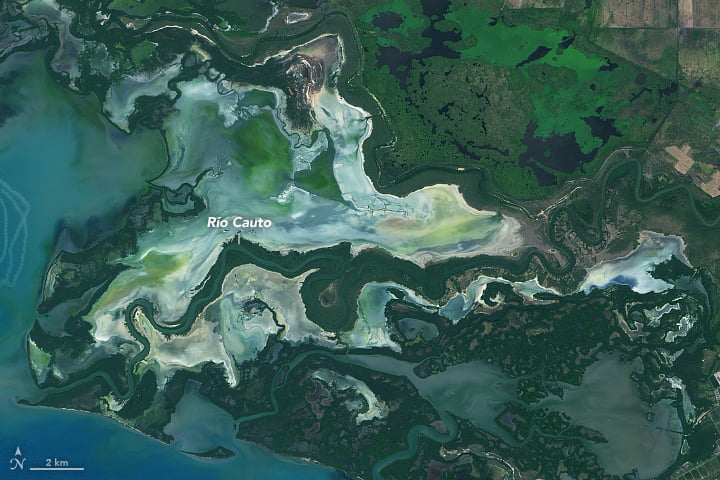 Satellite image of the Río Cauto in Cuba.