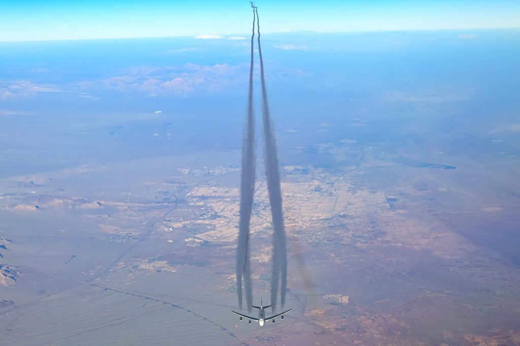 Contrails from a 4-engine aircraft. Photo by Ercan Karakas. Contrails from a 4-engine aircraft. Photo by Ercan Karakas.