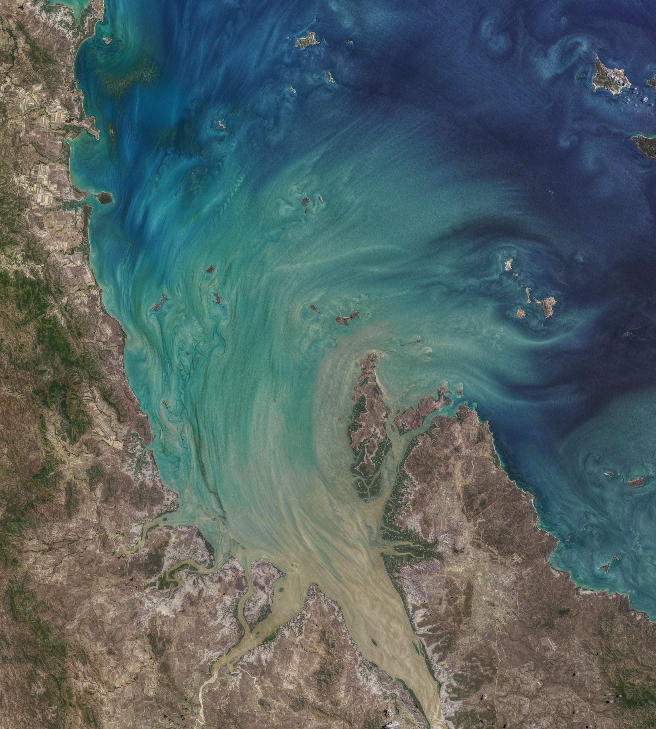 A color-enhanced satellite image of Australia's Broad Sound.