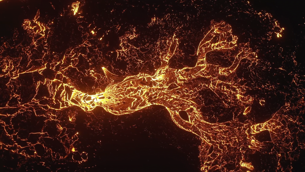 Looking down on a river of lava.