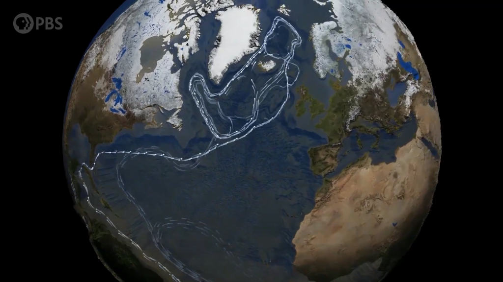 In the North Atlantic, cold salty water sinks, creating a pump that drives global ocean circulation. In the North Atlantic, cold salty water sinks, creating a pump that drives global ocean circulation.