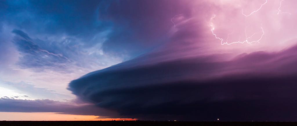 Lightning above a shelf cloud. Lightning above a shelf cloud.