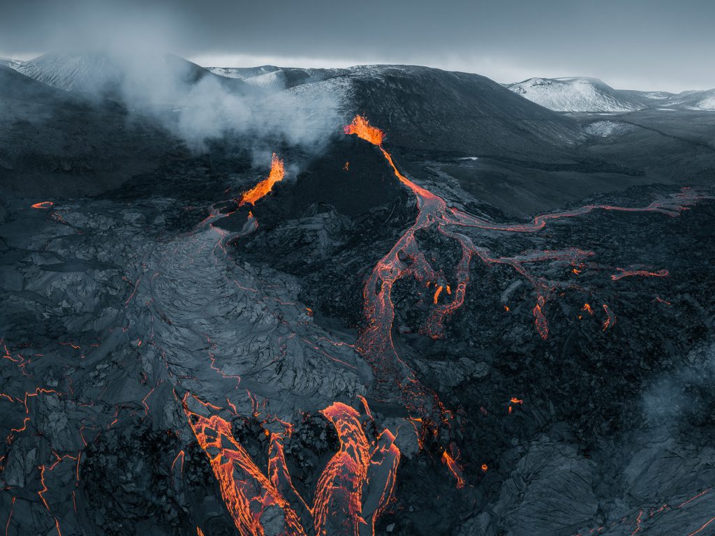 Aerial photo of a lava field from the Fagradalsfjall eruption. Aerial photo of a lava field from the Fagradalsfjall eruption.