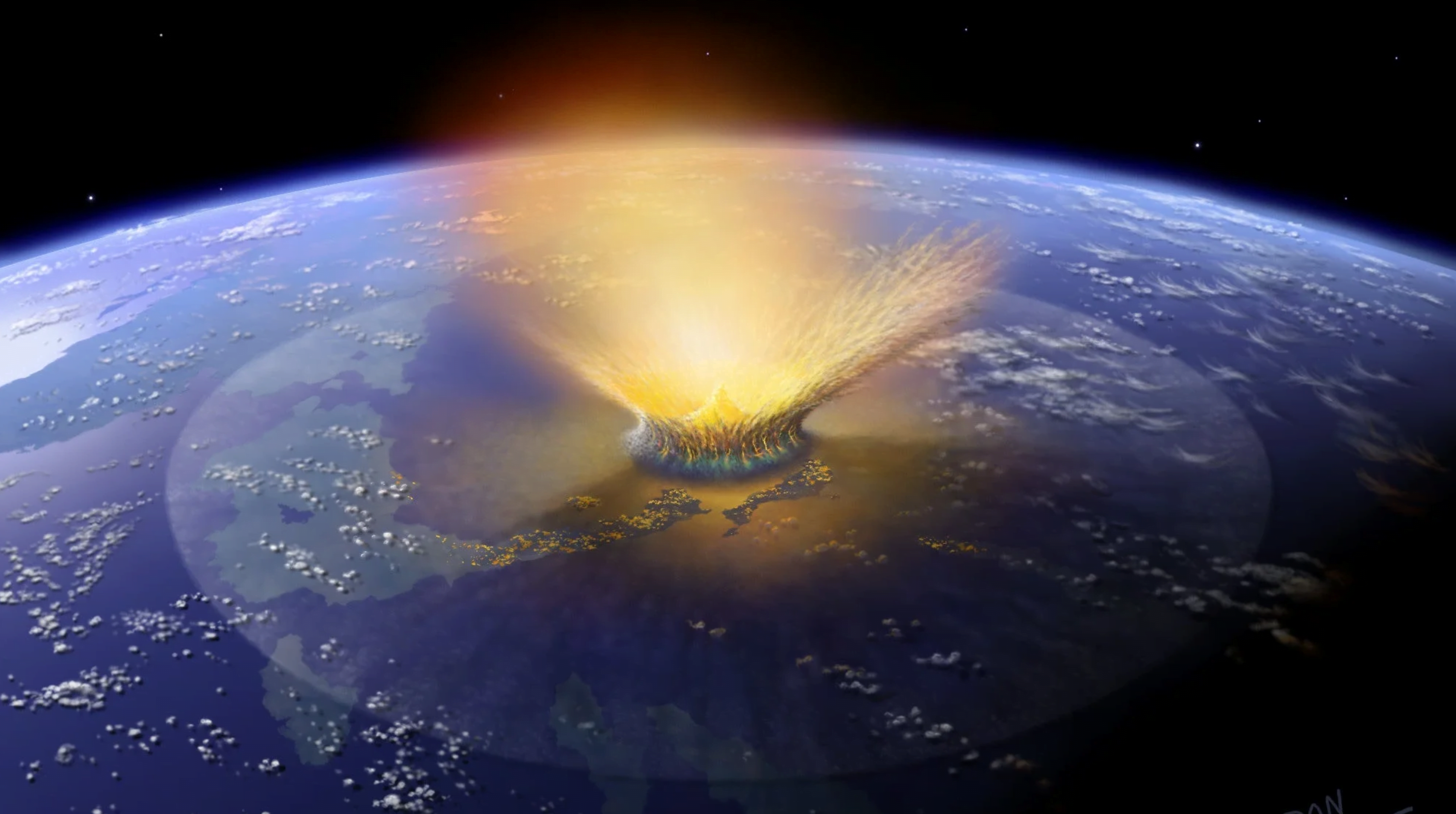 An artist's conception of the Chicxulub impact.
