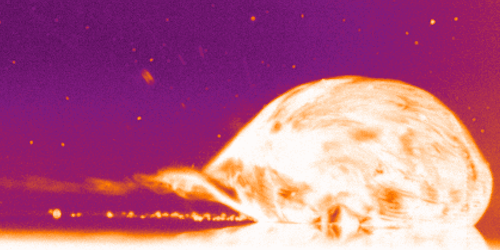 A water droplet propels on a slick layer of oil.