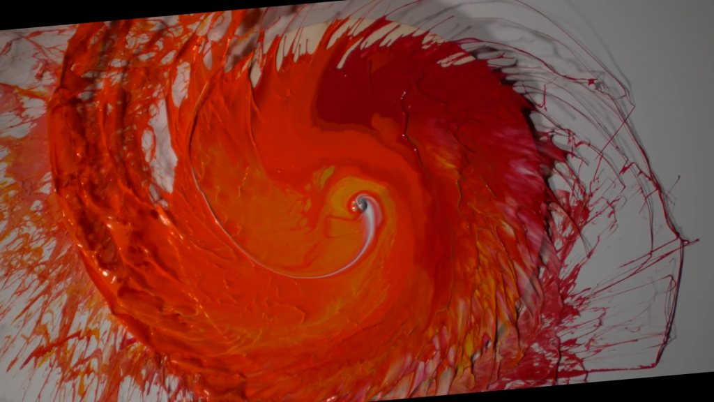 Paint flung from a spinning disk. Paint flung from a spinning disk.