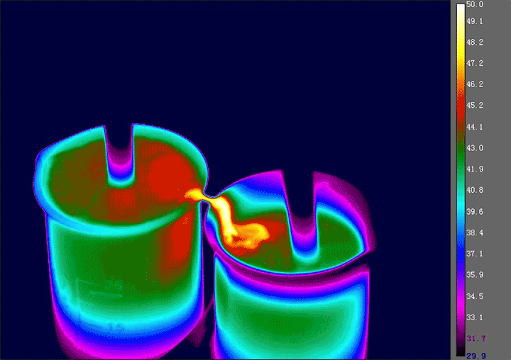 A liquid bridge viewed in infrared. A liquid bridge viewed in infrared.