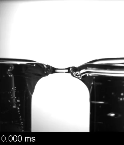 High-speed video showing the break-up of an Armstrong liquid bridge. High-speed video showing the formation of an Armstrong liquid bridge in water.