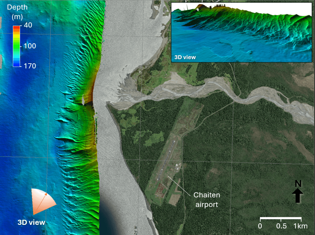 Composite image showing the massive underwater dunes off the coast.