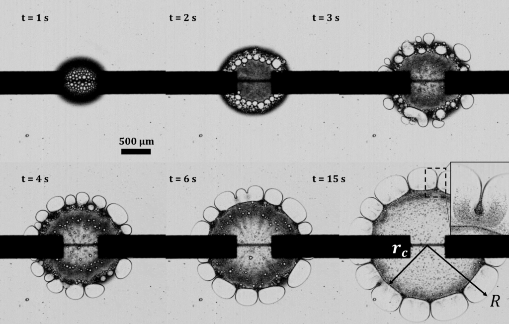 When heated, a mixture of water and ionic liquid forms a bubbling pattern. When heated, a mixture of water and ionic liquid forms a bubbling pattern.