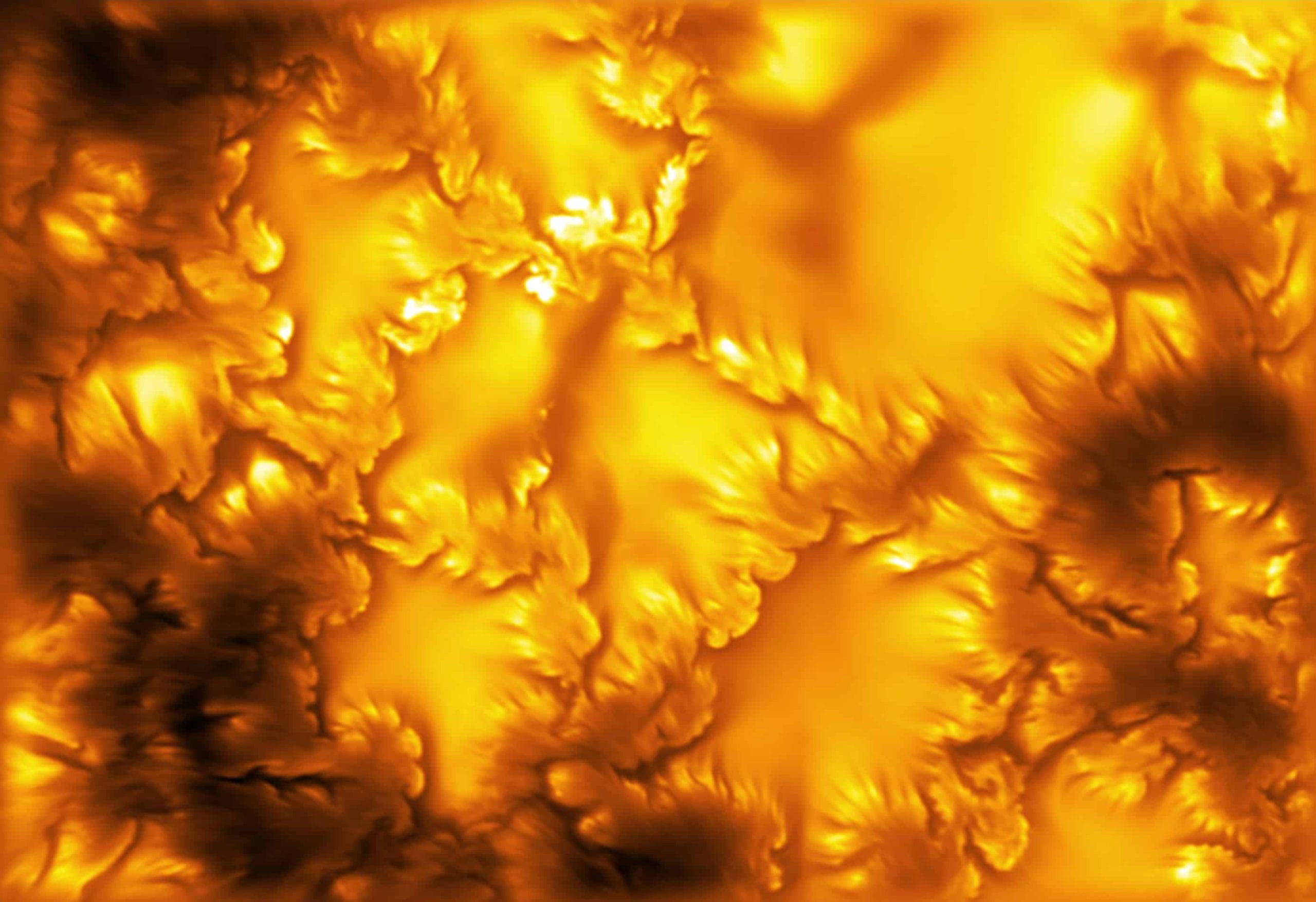 A high-resolution image of the Sun's photosphere, showing Kelvin-Helmholtz instabilities.