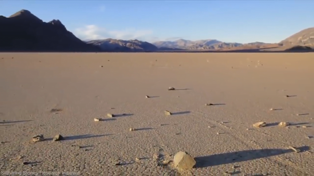 In Death Valley's Racetrack Playa, large rocks have left meters' long grooves in the dirt.