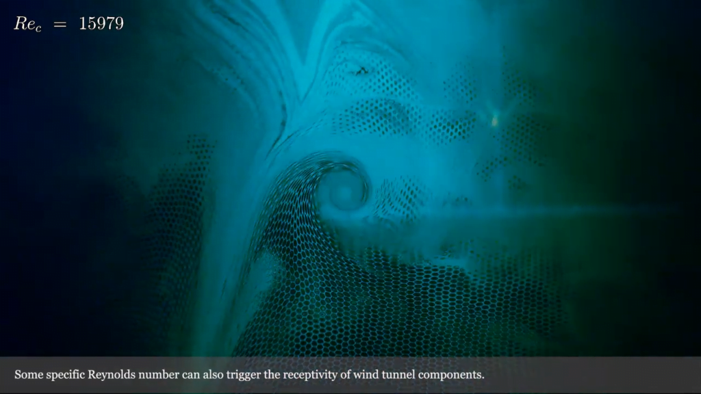 At some wind tunnel conditions, the flow shows the imprint of honeycomb structures used to smooth out the flow ahead of the test section. At some wind tunnel conditions, the flow shows the imprint of honeycomb structures used to smooth out the flow ahead of the test section.