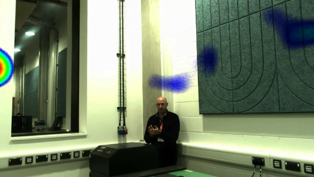 Here, flashes of color show an echo propagating around a room.