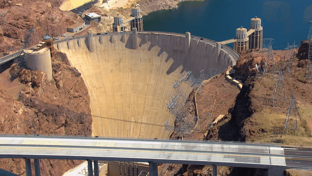 Aerial view of an arch dam. Aerial view of an arch dam.