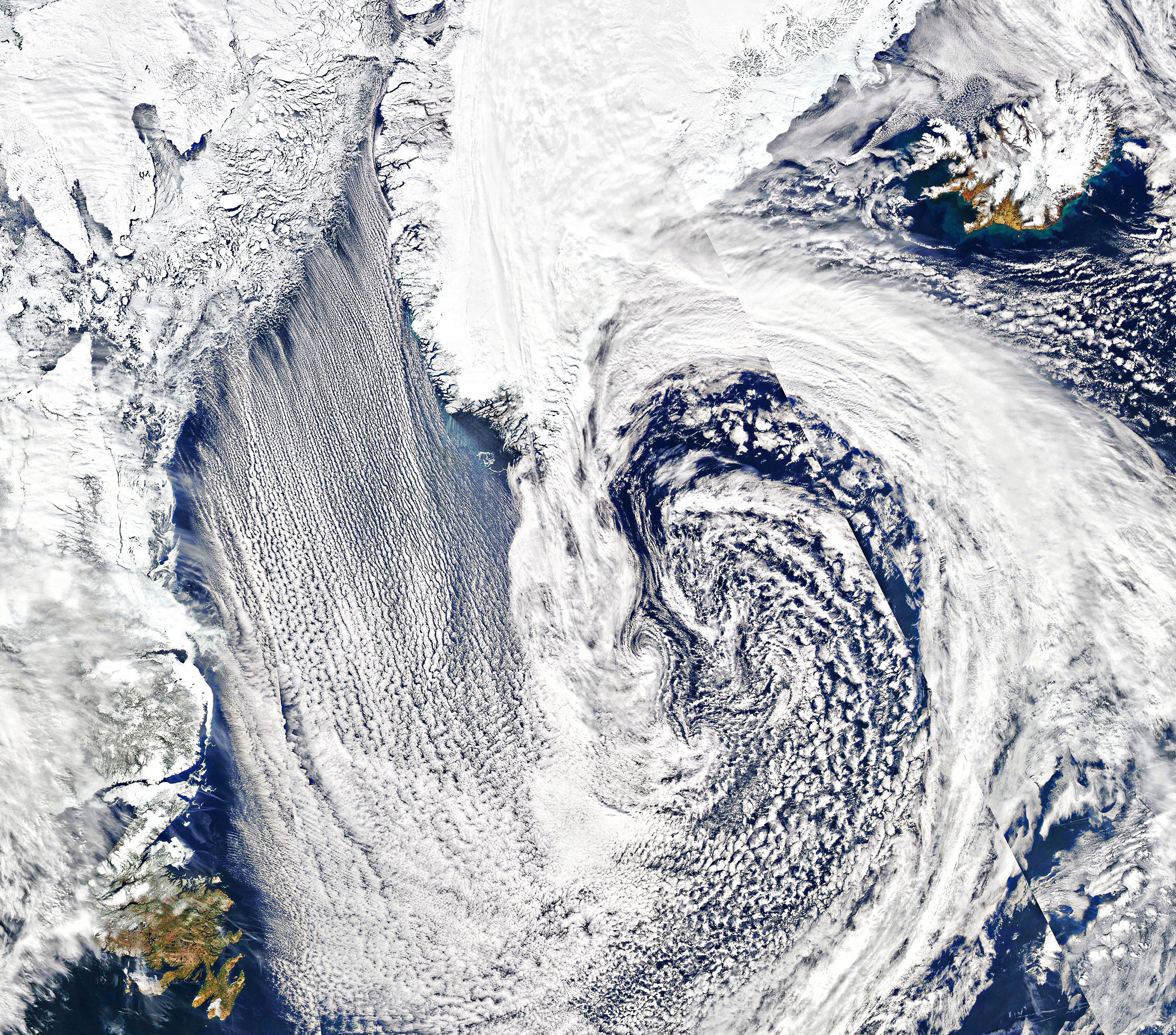 Cloud streets in the Atlantic.