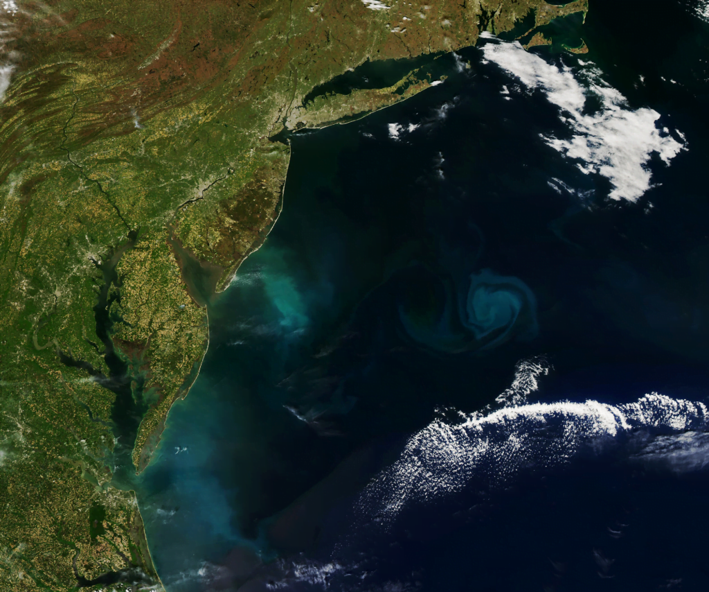 This wider view shows the bloom's location off of the northeastern U.S.