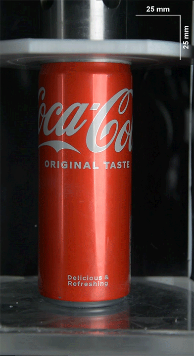 Animation of a liquid-filled cylindrical shell buckling sequentially under compression.