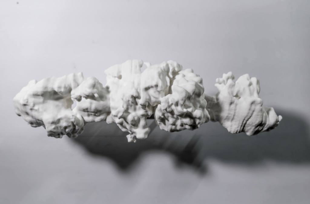 Stephen R. Johnston, Jessica B. Imgrund, Dan Fries, Rafael Lozano-Hemmer, Stephan Schulz, Kyle C. Johnson, Johnathan T. Bolton, Christopher J. Clifford, Brian S. Thurow, Enrico Fonda, Katepalli R. Sreenivasan, Devesh Ranjan, Volute 1: Au Clair De La Lune, 2016, 3D- printed filament, sound, 26 x 7 x 8 inches