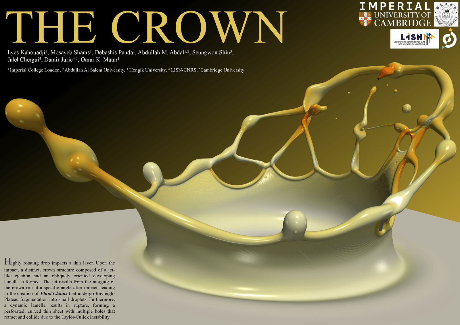 A research poster showing a simulated crown splash.