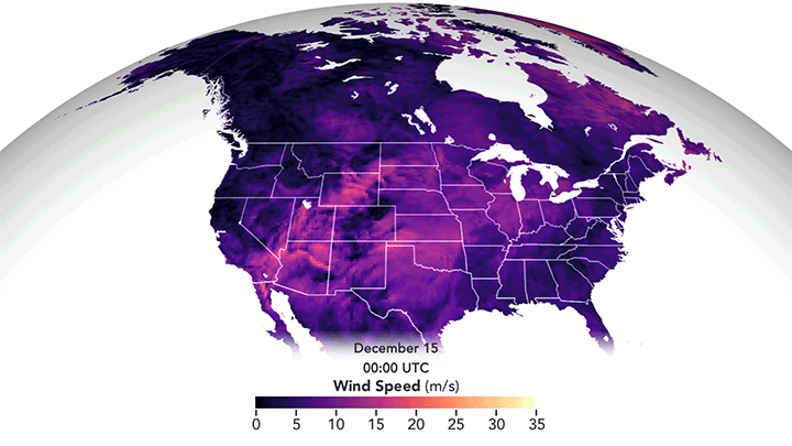 Where high and low pressure systems meet, the flow is intense. Here strong winds form and sweep across the midwestern United States.