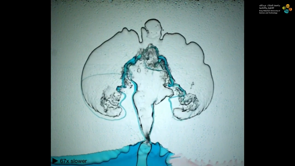 Close-up on the air erupting into the final liquid layer. Close-up on the air erupting into the final liquid layer.
