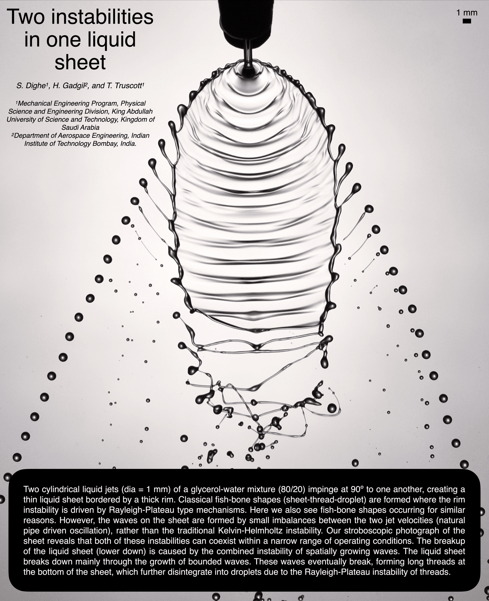 A research poster showing two colliding liquid jets.
