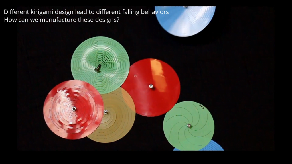 Here, researchers cut designs into their disk-like parachutes in a manner similar to kirigami origami. Here, researchers cut designs into their disk-like parachutes in a manner similar to kirigami origami.