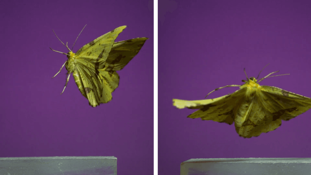 A geometrid moth taking off.