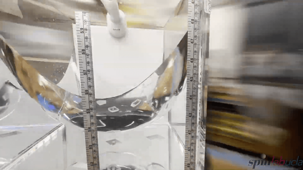 The faster the rotation speed, the deeper the paraboloid. The faster the rotation speed, the deeper the paraboloid.