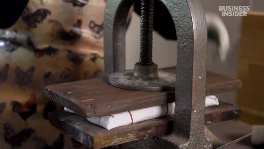 A press is used to squeeze out excess moisture. A press is used to squeeze out excess moisture.