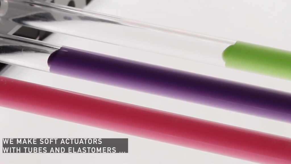 Building a soft actuator begins with filling a tube with liquid elastomer. Building a soft actuator begins with filling a tube with liquid elastomer.