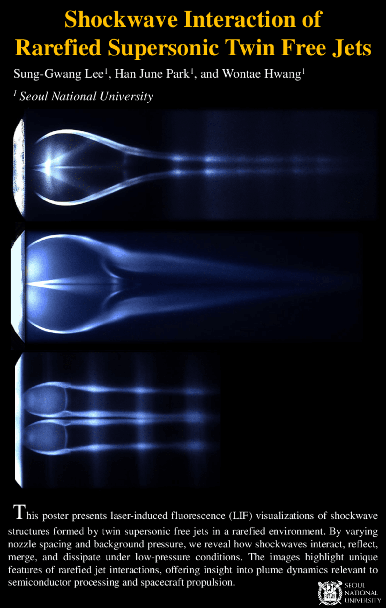 Research poster showing two supersonic jets interacting in a rarefied atmosphere.
