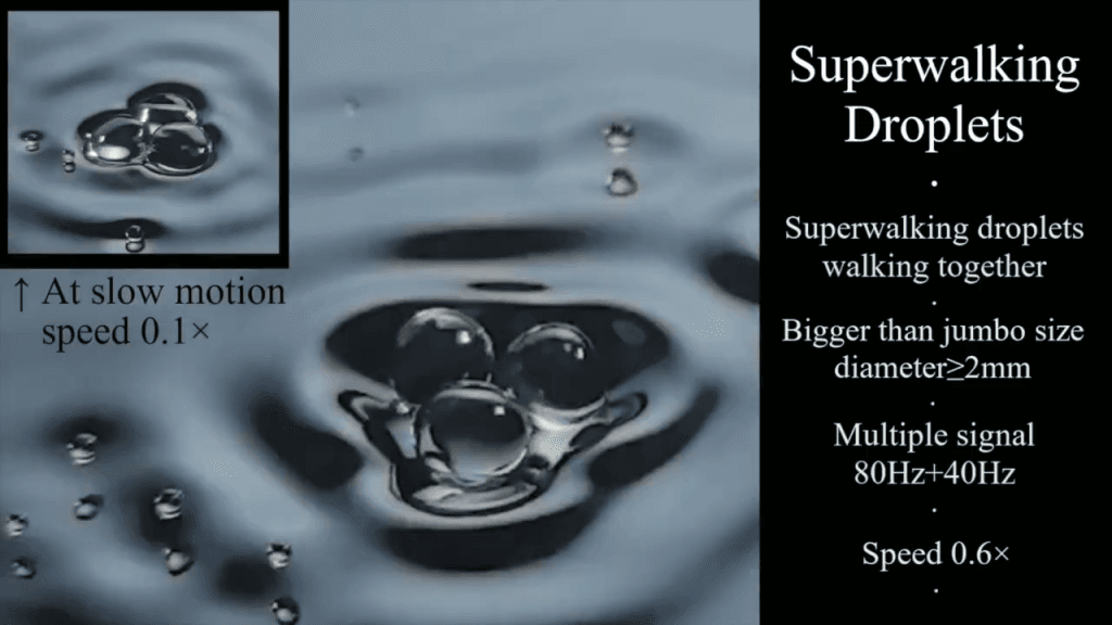 Superwalking droplets in an array and their conditions.