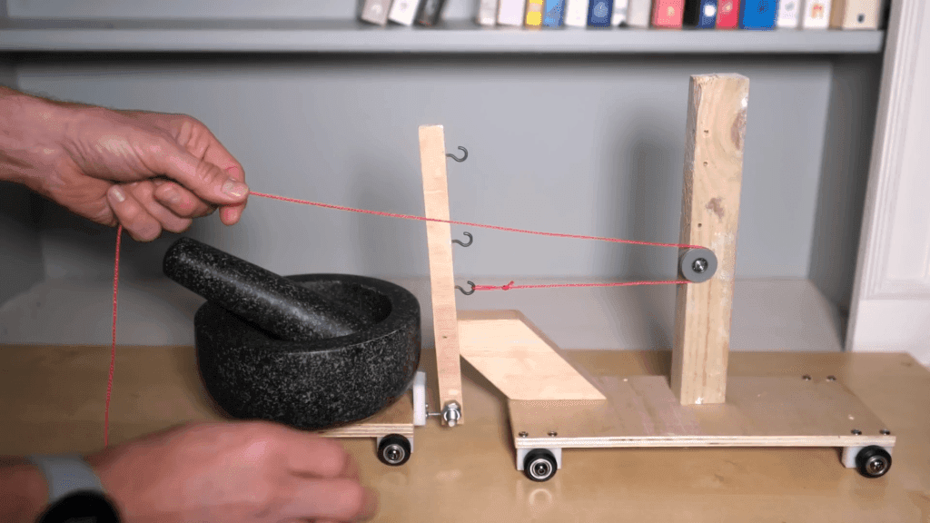 ...but once you represent the system with a pulley and lever instead, it's easier to see how mechanical advantage helps the torpedo work.