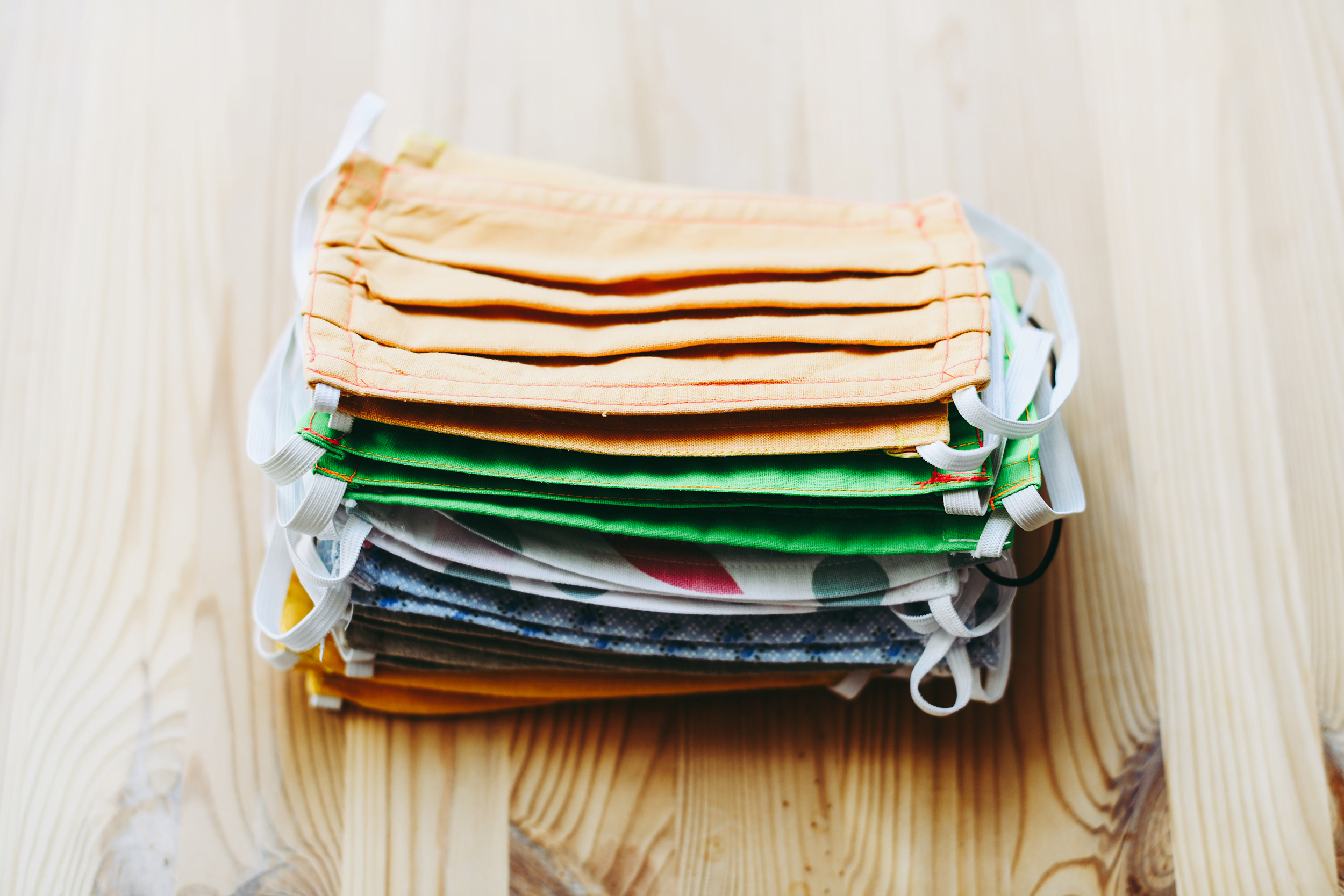 A stack of cloth face masks.
