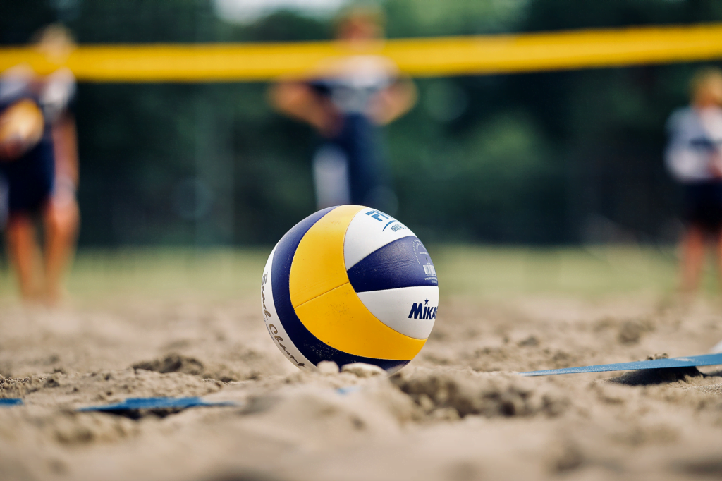 A competition volleyball on sand. A competition volleyball on sand.