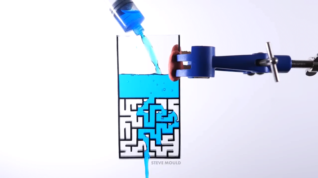 With a small maze, the water quickly fills the correct path because surface tension and air pressure won&#039;t let it flow into the &quot;wrong&quot; ones.