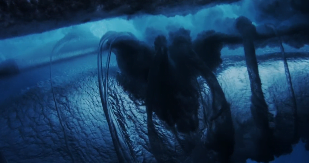 Rib vortices on a breaking wave, viewed from underwater. Rib vortices on a breaking wave, viewed from underwater.